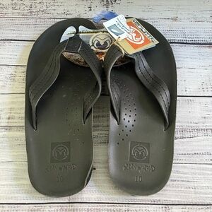 Ocean Minded Southern Baja Leather Flip Flops Vintage Black Cushioned Sz10 NWT